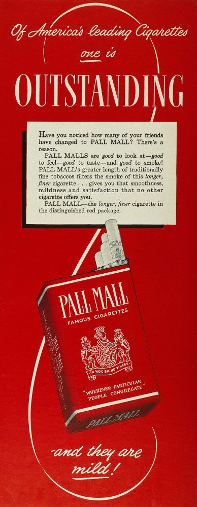 printable coupons for pall mall cigarettes Pall Mall Cigarette Ad Poster Print, 1948