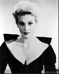 Kim Novak black and white photo print in off shoulder top.