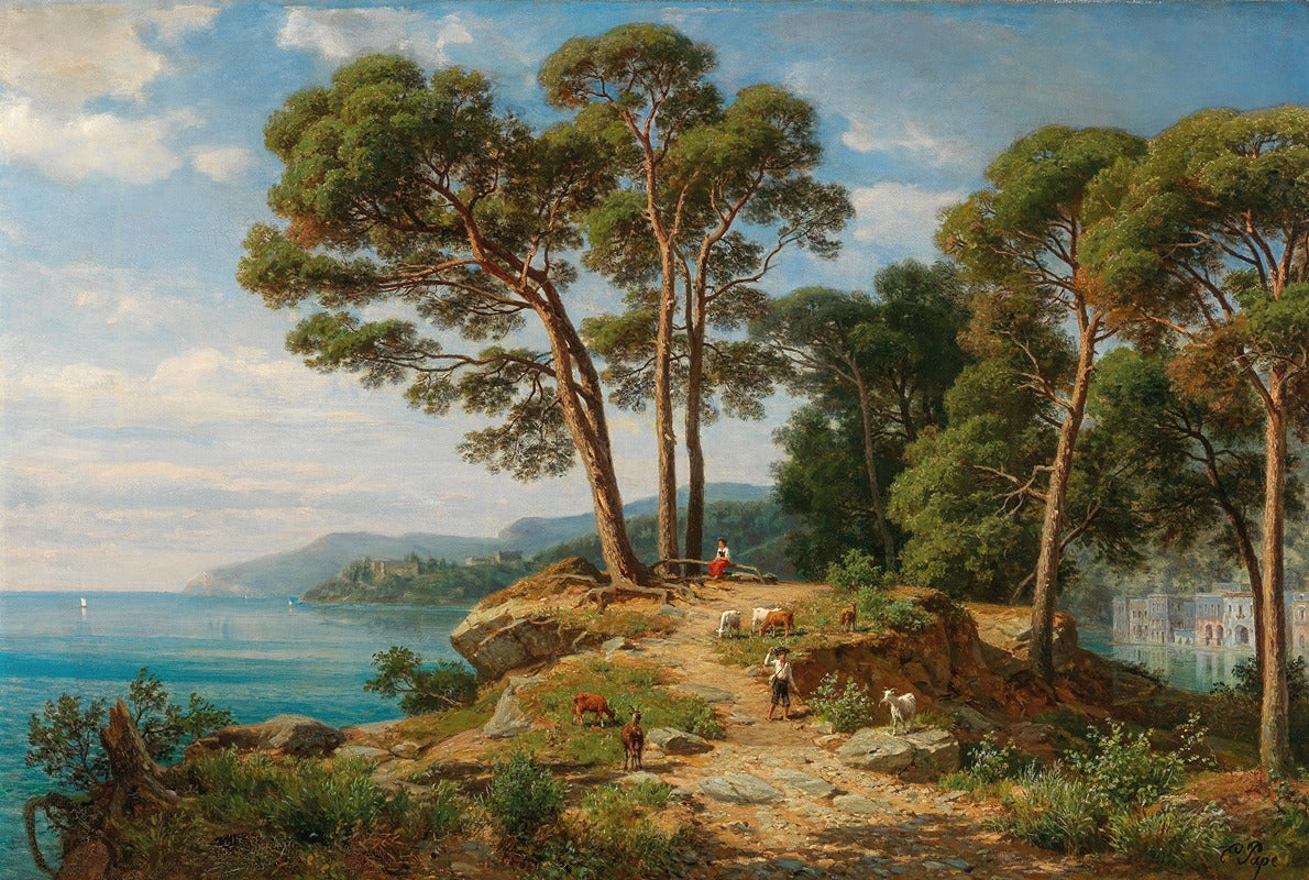 A View of the Coast in Sorrento Art Print by Eduard Friedrich Pape