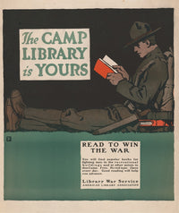 The Camp Library Is Yours poster print by Charles Buckles Falls showcasing a love for books.