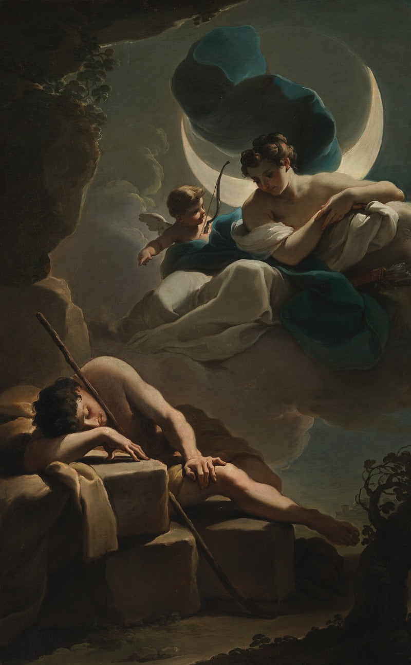 Selene and Endymion art print by Ubaldo Gandolfi, featuring a romantic mythological scene.