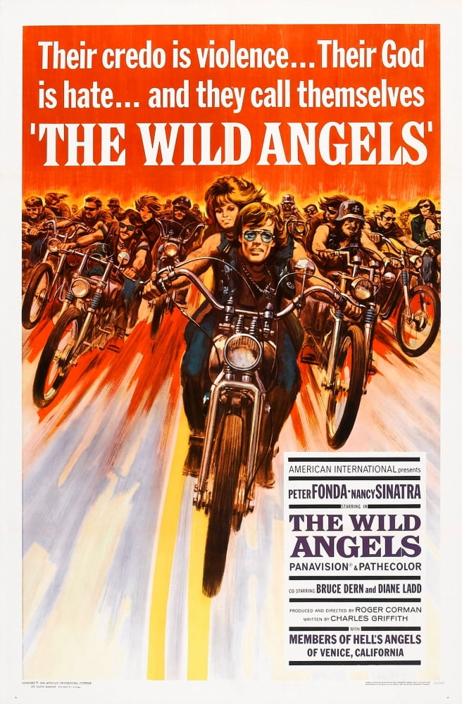 The Wild Angels movie poster print featuring Peter Fonda and Nancy Sinatra from the 1966 film.