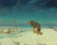 The Lone Wolf art print by Alfred Von Wierusz-Kowalski featuring a majestic wolf in nature.