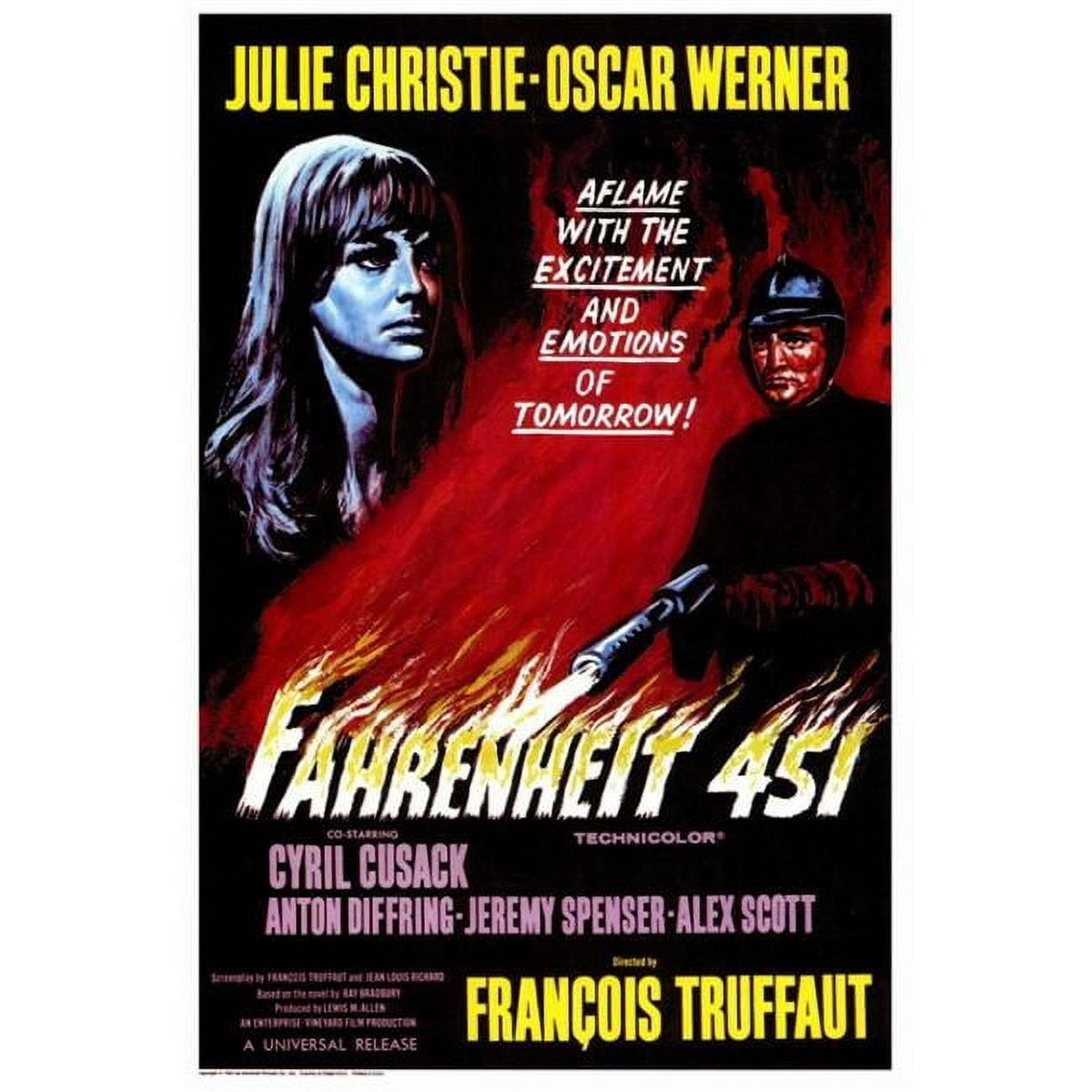 Fahrenheit 451 movie poster print showcasing iconic dystopian imagery.