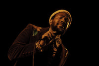 Marvin Gaye performing on stage photo print showcasing live music energy.