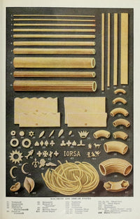 The Grocer's Encyclopedia 1911 Pasta Poster Print showcasing various pasta types.