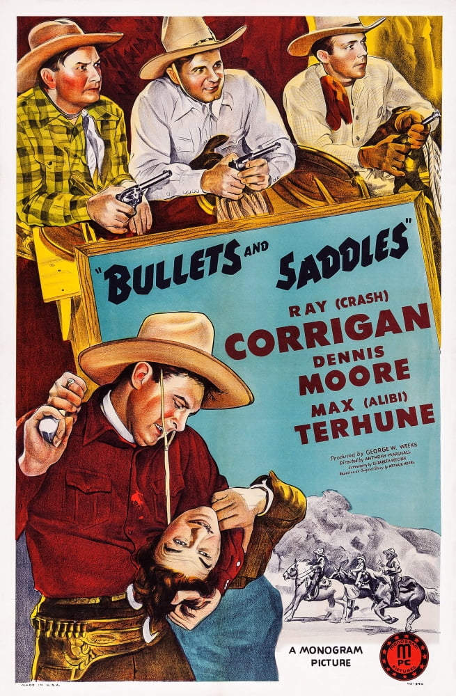Bullets And Saddles 1943 Movie Poster Print featuring Max Terhune, Dennis Moore, and Ray 'Crash' Corrigan
