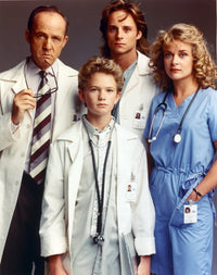Doogie Howser cast portrait photo print featuring iconic characters in uniforms.