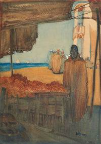 Fruit Stall at Port Said art print by Owen Merton featuring a vibrant market scene.