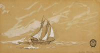 Schooner with Three Dories by Winslow Homer art print, showcasing a serene maritime scene.