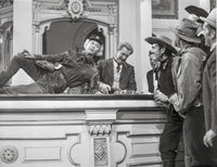 Calamity Jane group of people talking in black and white photo print