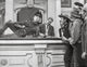 Calamity Jane group of people talking in black and white photo print