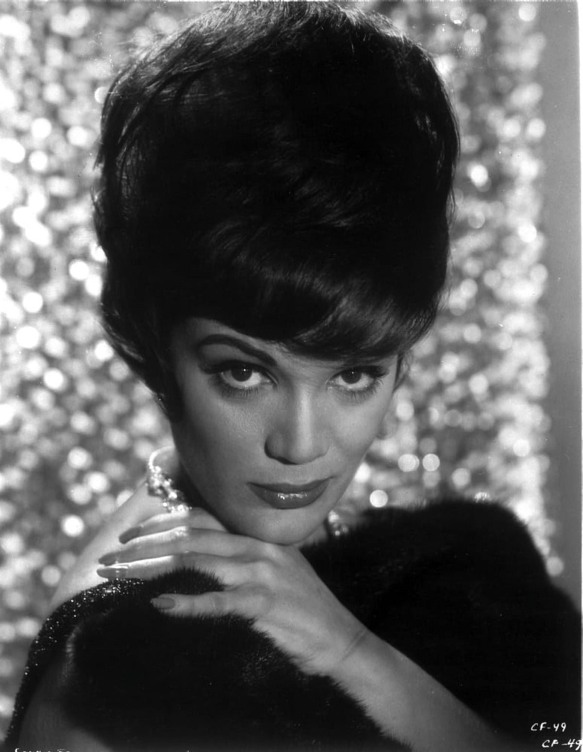 Connie Francis portrait photo print in fur dress, classic vintage art.