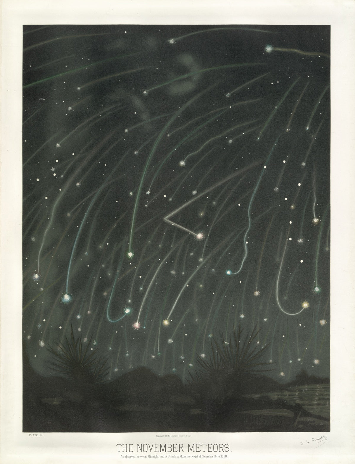 Poster print of The November Meteors by Étienne Léopold Trouvelot, capturing the beauty of meteor showers.