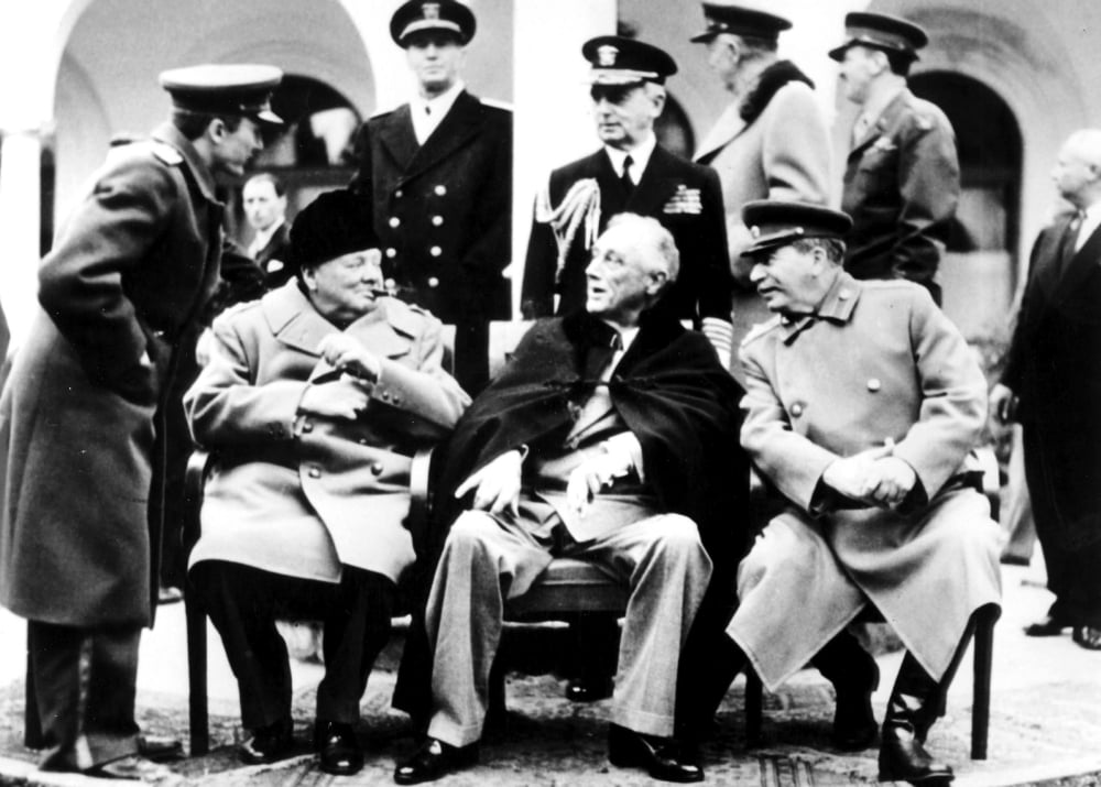 Winston Churchill, Franklin Roosevelt, and Joseph Stalin at the Yalta Conference photo print.