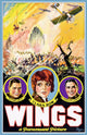 Wings From Left movie poster featuring Richard Arlen and Clara Bow, 1927 film classic