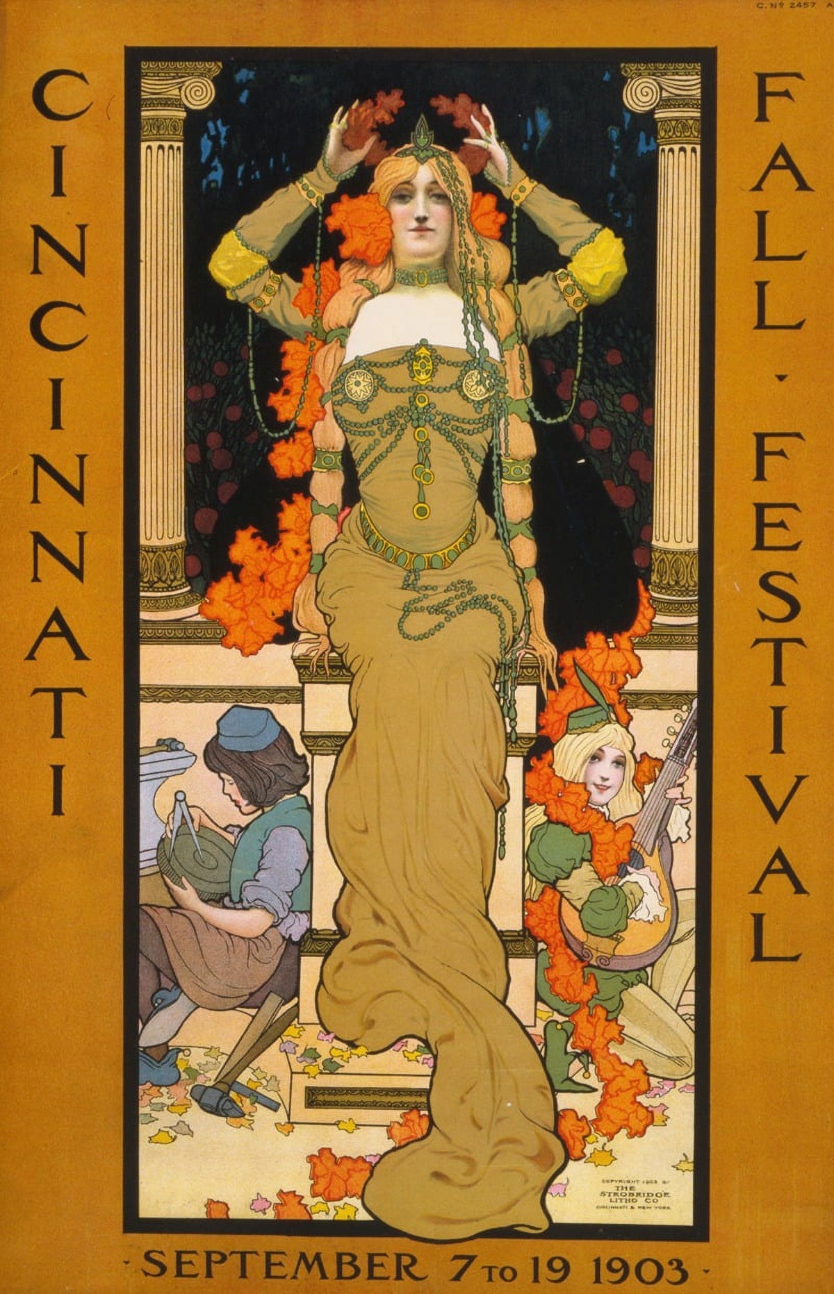 Cincinnati Fall Festival Poster Print by Strobridge & Co. Lith, vintage autumn artwork
