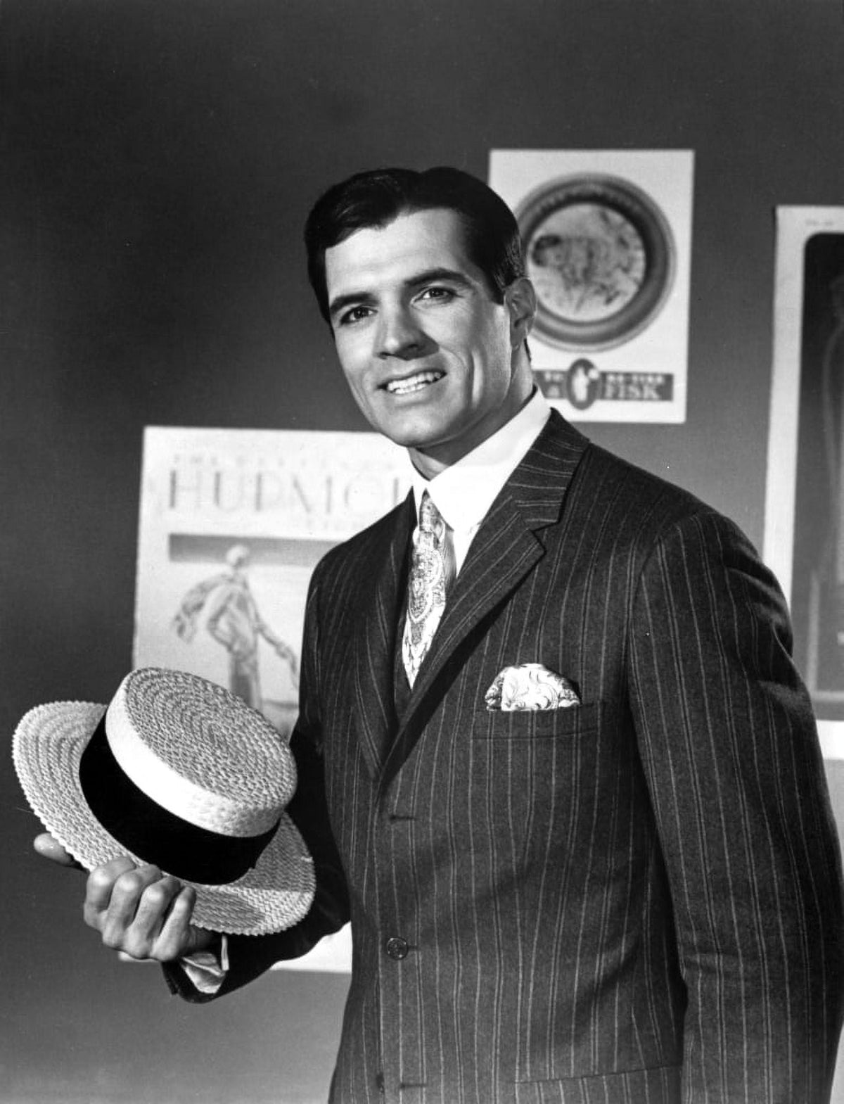 John Gavin Photo Print Holding a Straw Hat - Vintage Photography