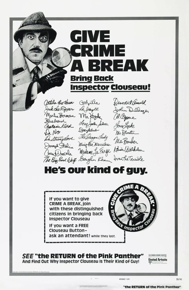 The Return of the Pink Panther Movie Poster Print featuring Peter Sellers.