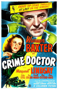 The Crime Doctor movie masterprint poster featuring Warner Baxter and Margaret Lindsay, 1943.