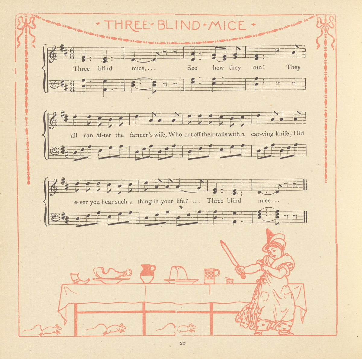 Three Blind Mice Vintage Poster Print by Walter Crane