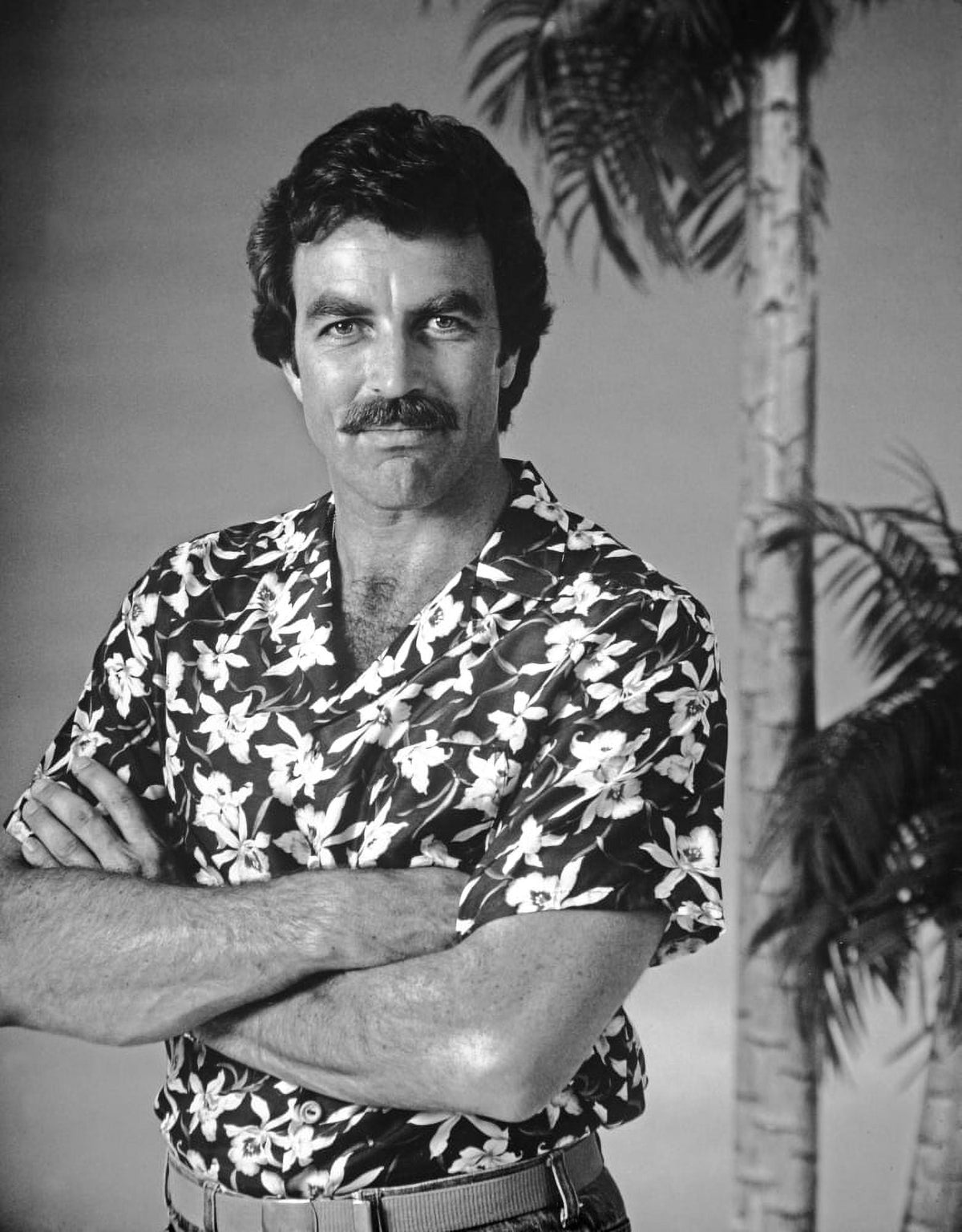 Magnum P.I. standing in floral polo shirt photo print