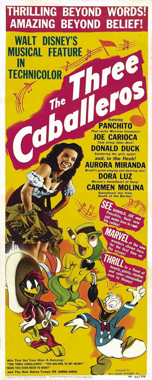 Three Caballeros Movie Poster featuring colorful Disney characters.