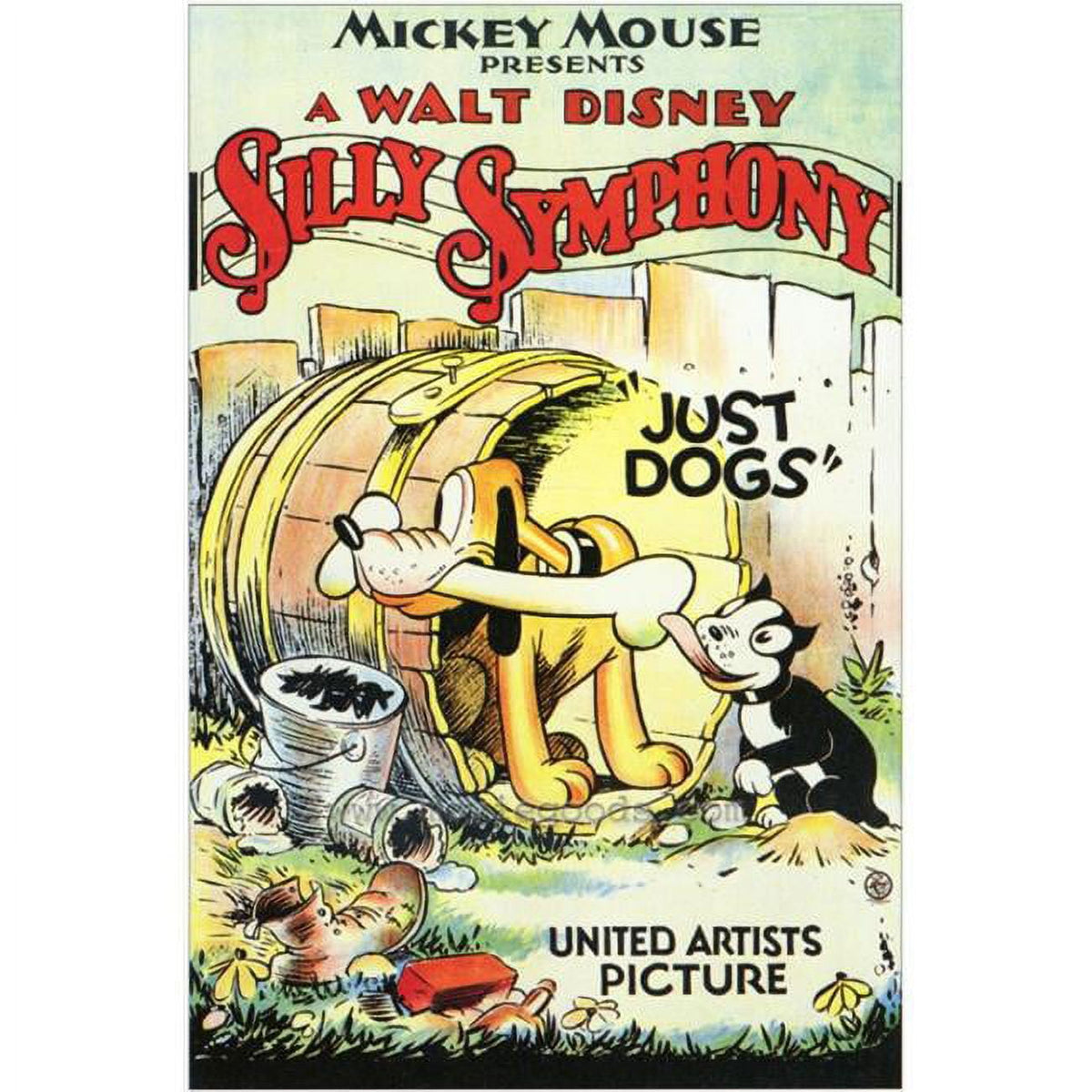 Just Dogs Movie Poster Print featuring playful dogs in vibrant colors.