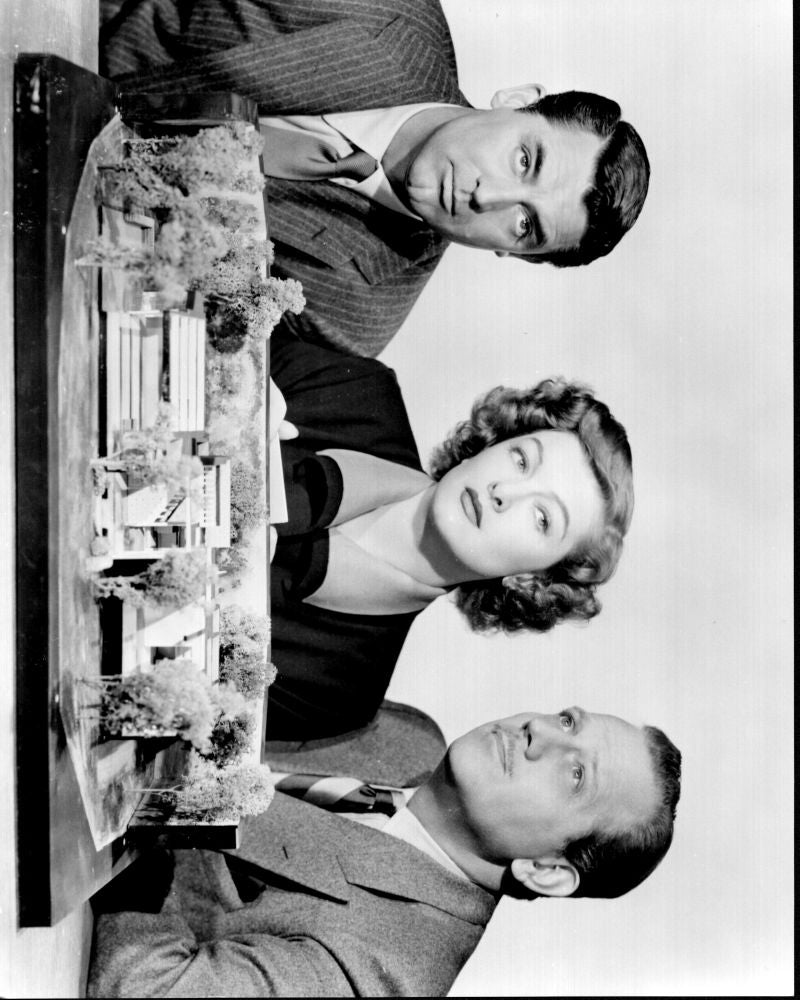 Black and white photo print of Cary Grant, Myrna Loy, and Melvyn Douglas from Mr. Blandings Builds His Dream House.