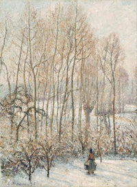 Morning Sunlight on the Snow poster print by Camille Pissarro, showcasing sunlight on a snow-covered landscape.