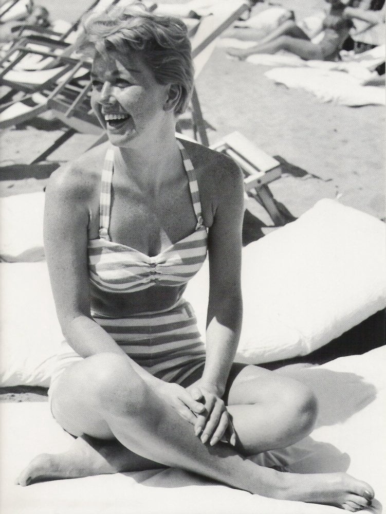 Doris Day laughing in stripped bikini photo print