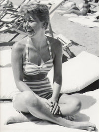 Doris Day laughing in stripped bikini photo print