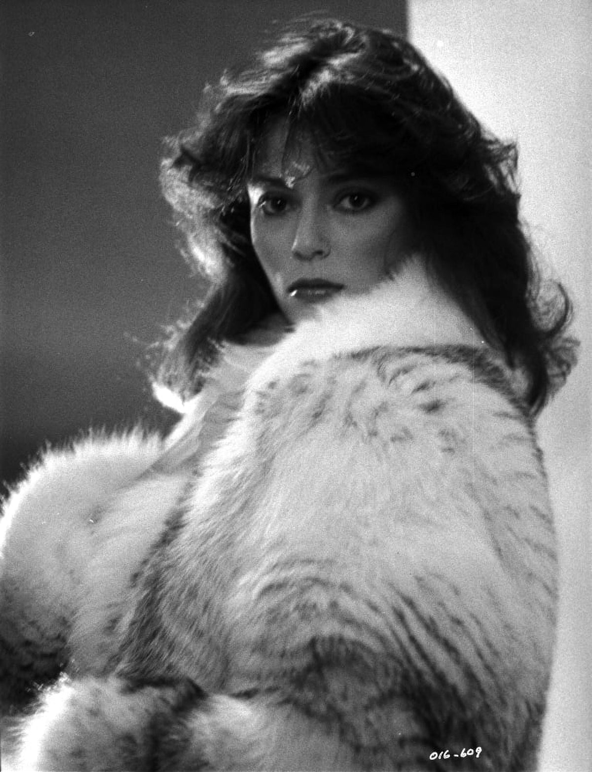 Rachel Ward elegant black and white portrait photo print wearing a fur coat