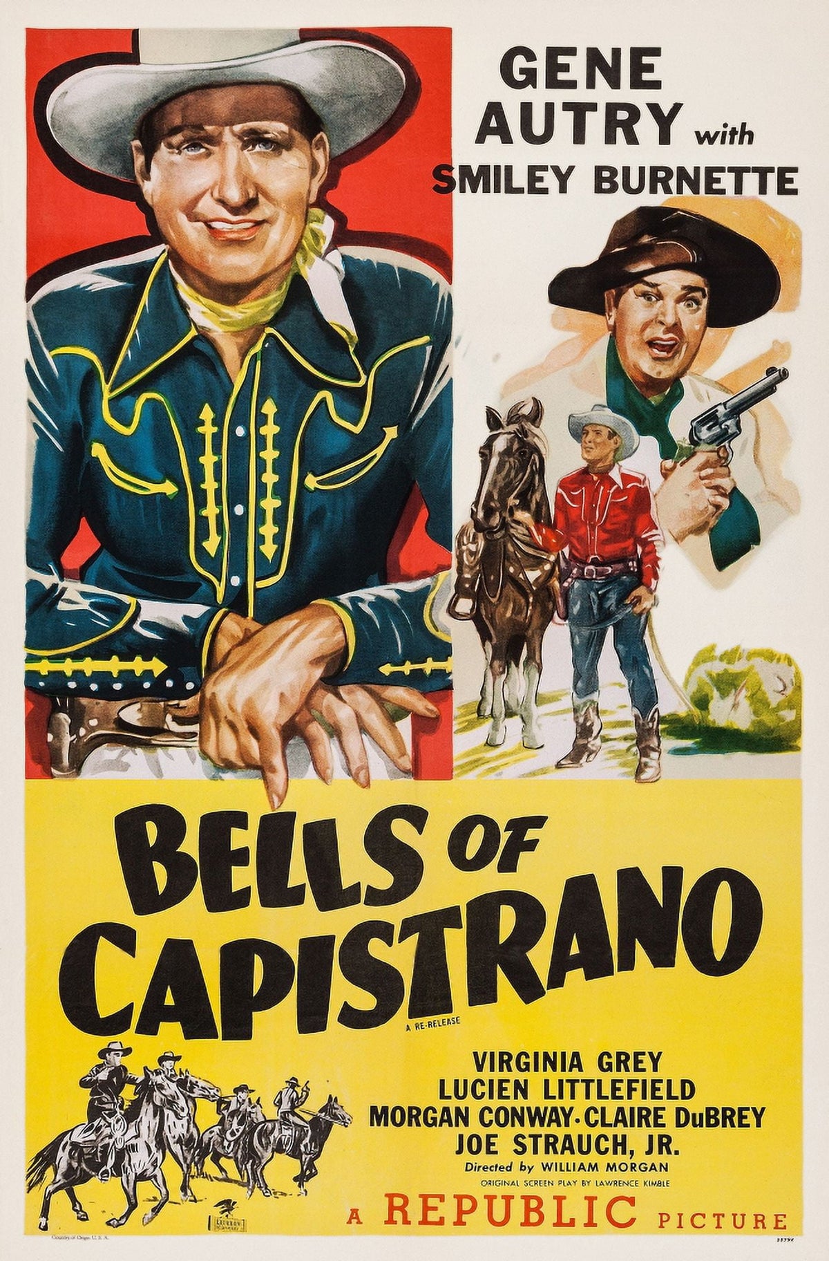 Bells of Capistrano movie masterprint poster featuring Gene Autry and Smiley Burnette.