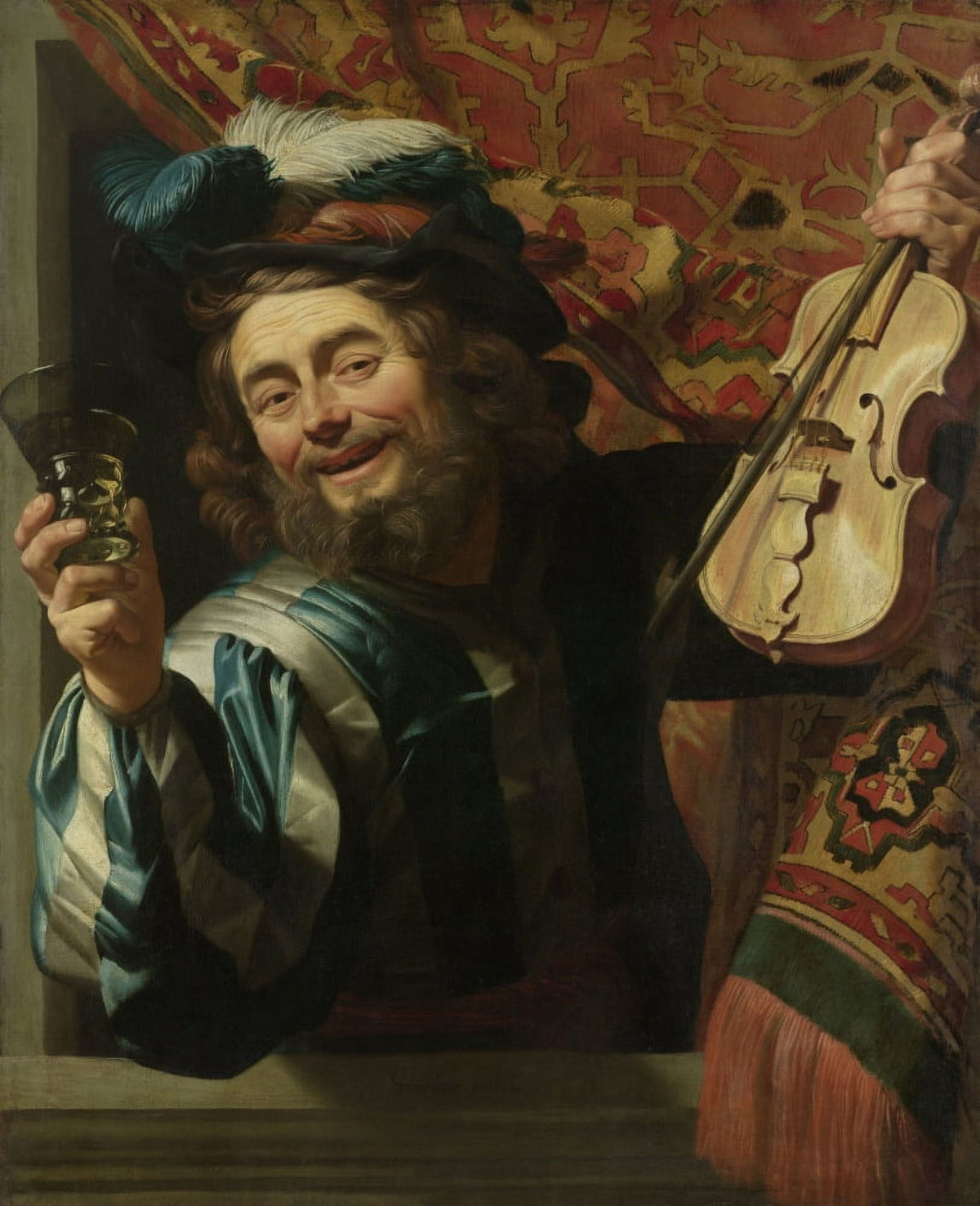 The Merry Fiddler Poster Print showcasing a lively fiddler in vibrant colors.