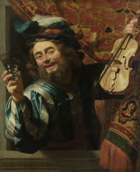 The Merry Fiddler Poster Print showcasing a lively fiddler in vibrant colors.