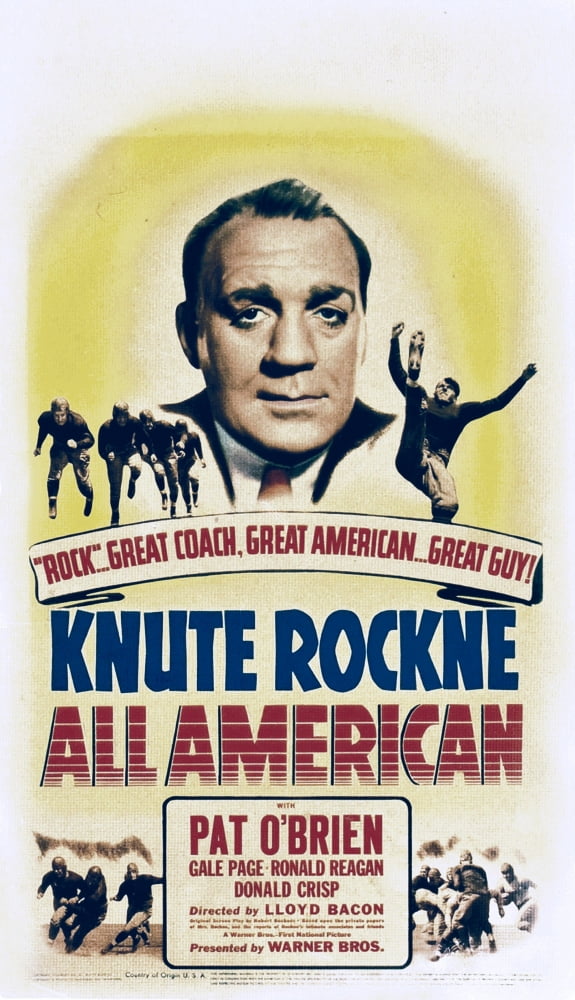 Knute Rockne All American movie poster print featuring Pat O'Brien, 1940.