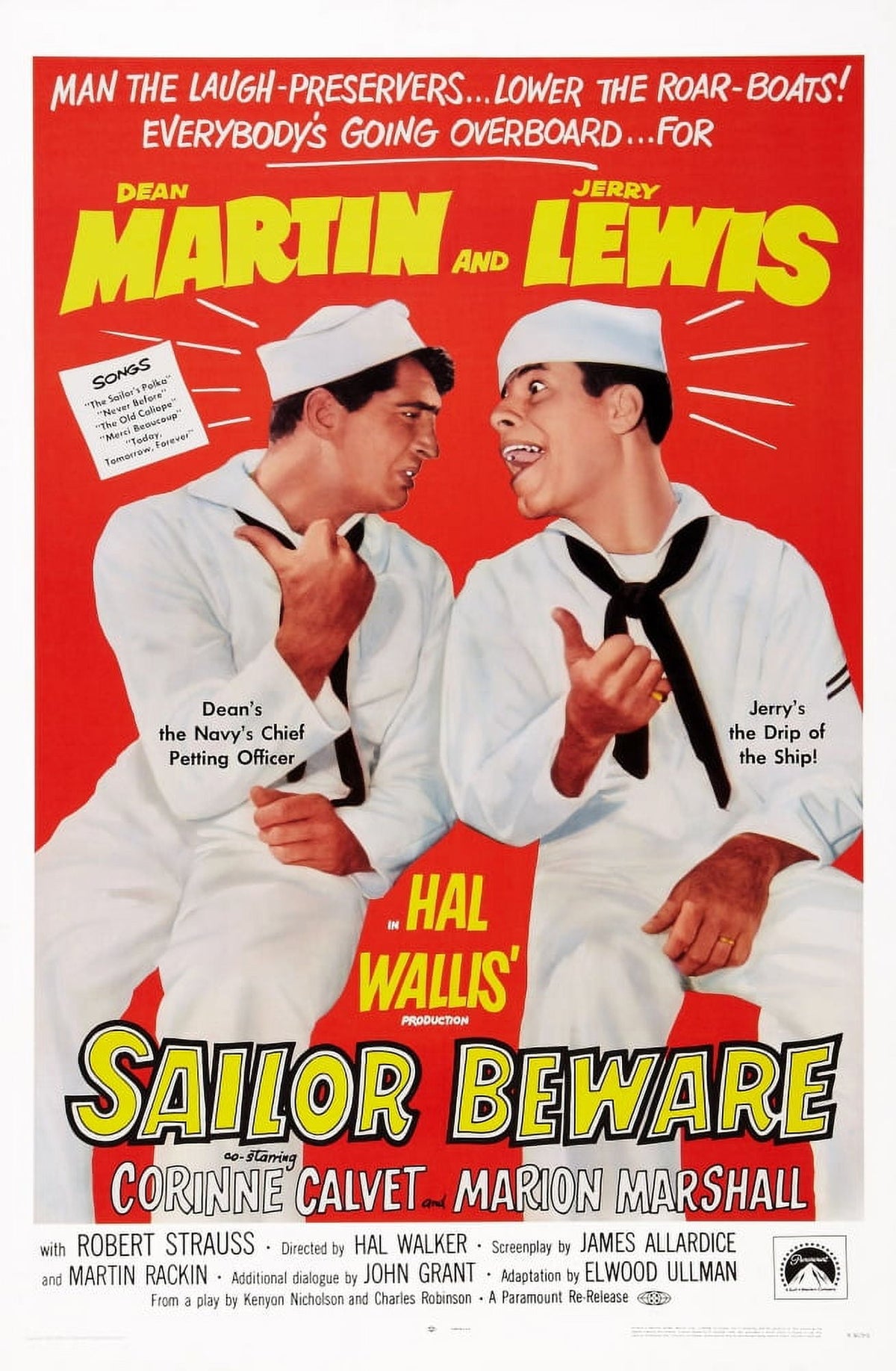 Sailor Beware Movie Poster featuring Dean Martin and Jerry Lewis from 1952.