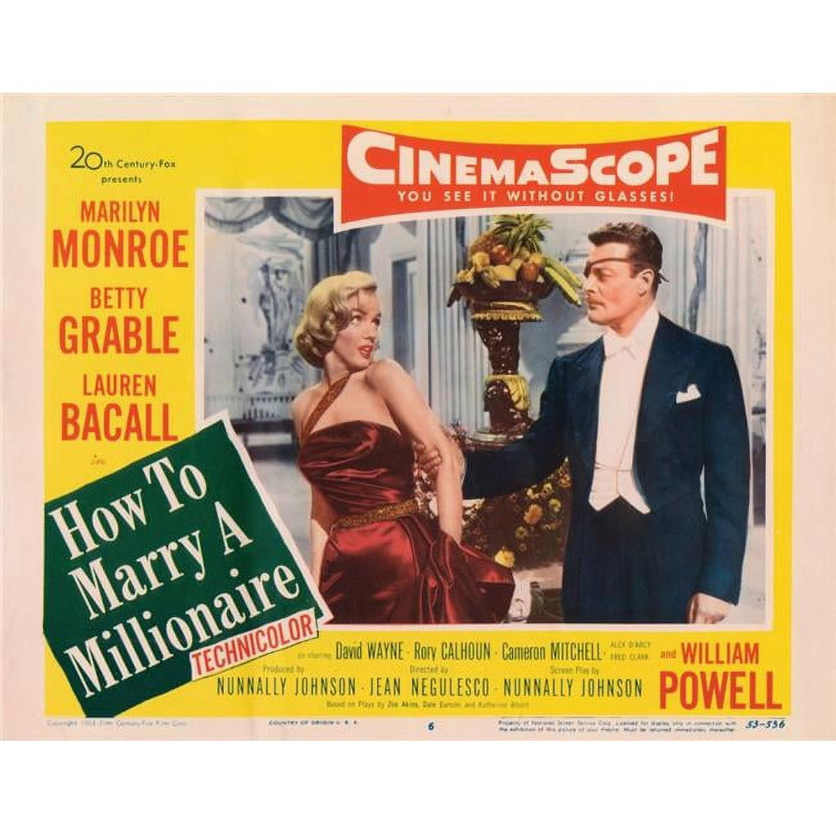 How to Marry a Millionaire movie poster featuring Marilyn Monroe, 1953 film.