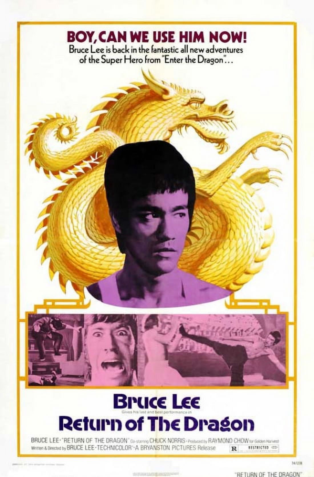 The Way of the Dragon movie poster featuring Bruce Lee in action.