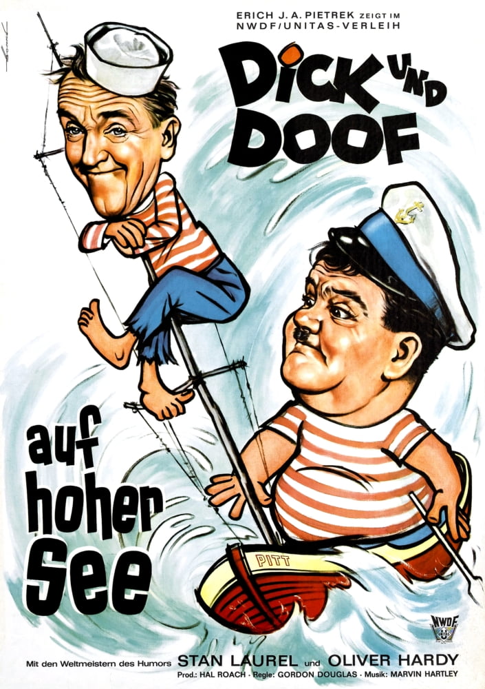 Saps At Sea movie poster print featuring Laurel and Hardy, 1940.
