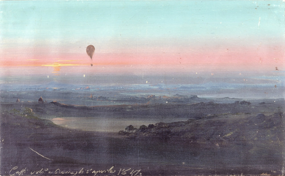Balloon Ascension in the Roman Countryside Poster Print