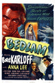 1946 Bedlam movie poster print featuring Boris Karloff and Anna Lee