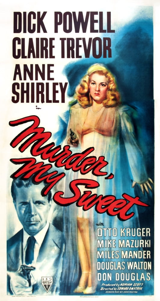 Murder My Sweet 1944 movie poster print featuring Dick Powell and Claire Trevor.