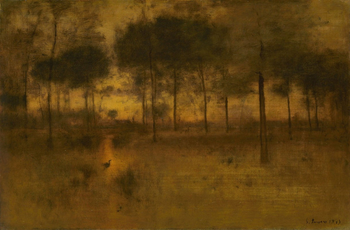 The Home of the Heron Art Print by George Inness, featuring a serene heron in nature.
