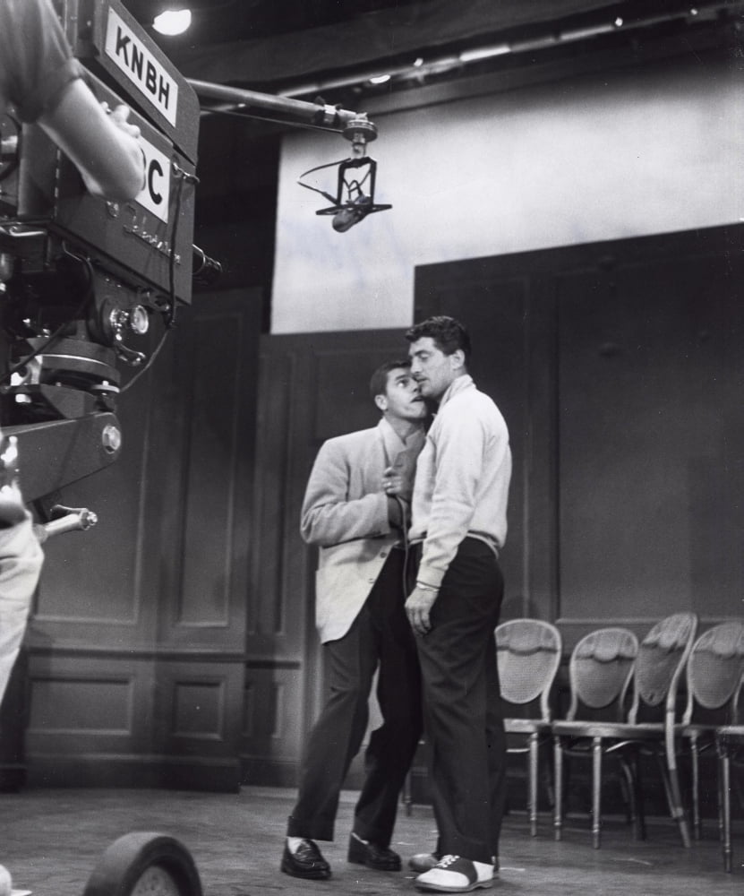 Martin and Lewis on a film set photo print