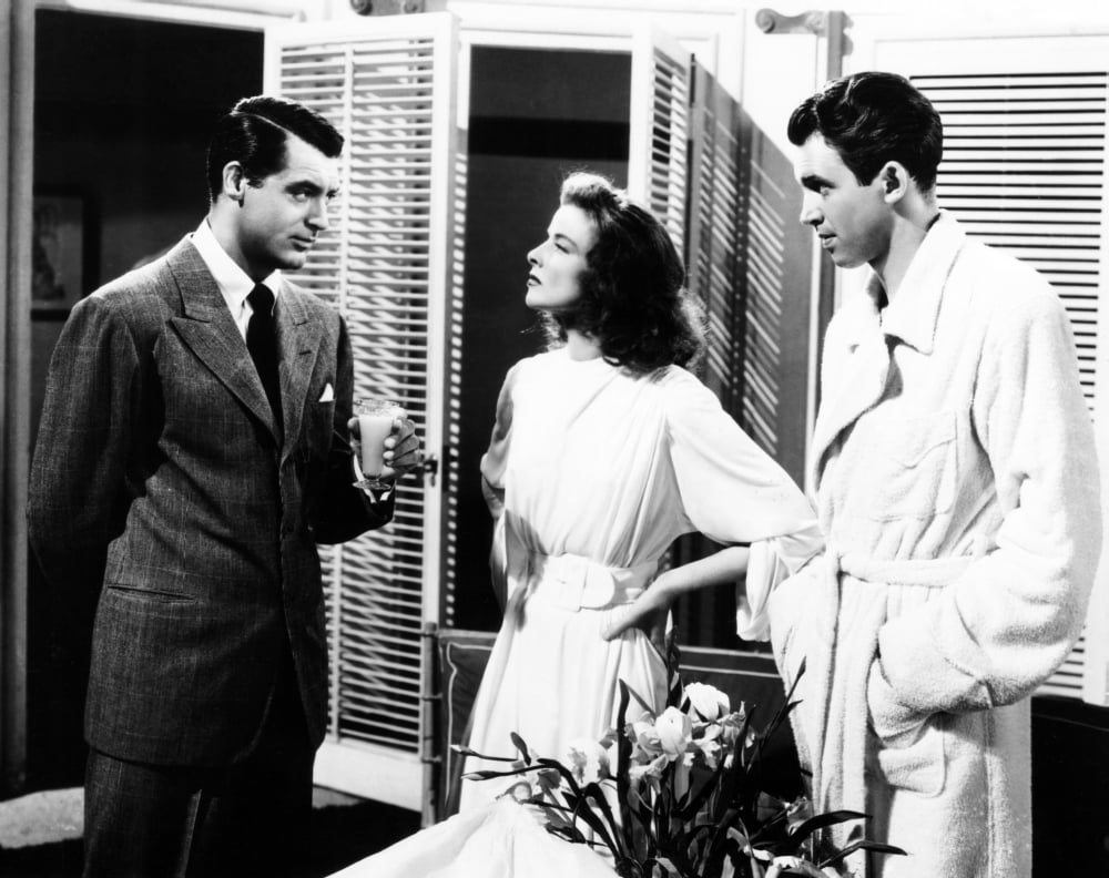 The Philadelphia Story movie poster print featuring Cary Grant, Katharine Hepburn, and James Stewart.