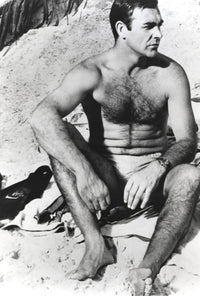 Sean Connery beach photo print capturing iconic moments in cinema.