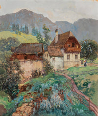 Charming farmhouse poster print by Fritz Lach featuring Losenstein, Upper Austria.
