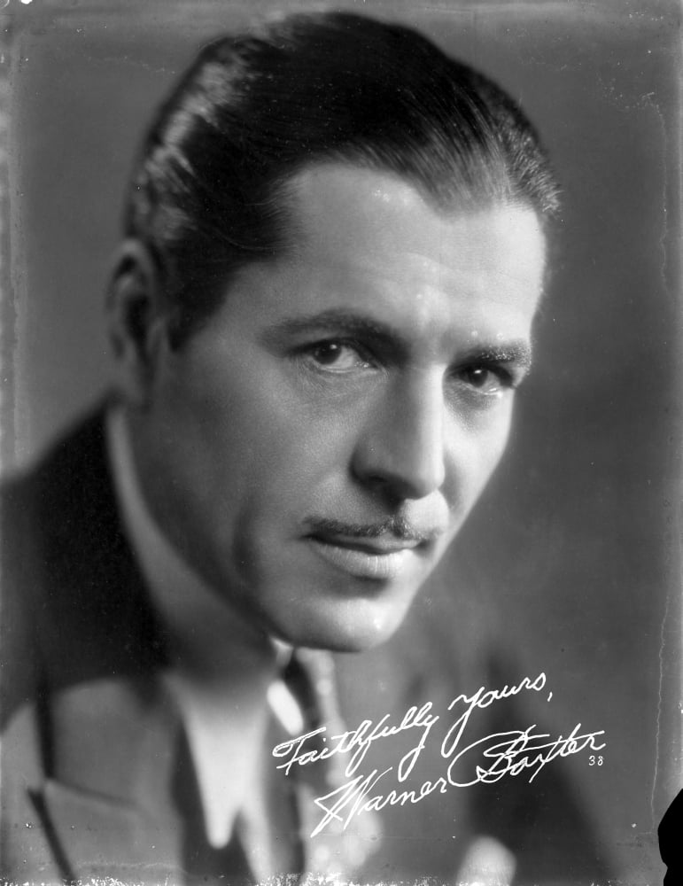 Signed portrait photo print of Warner Baxter, classic cinema artwork.